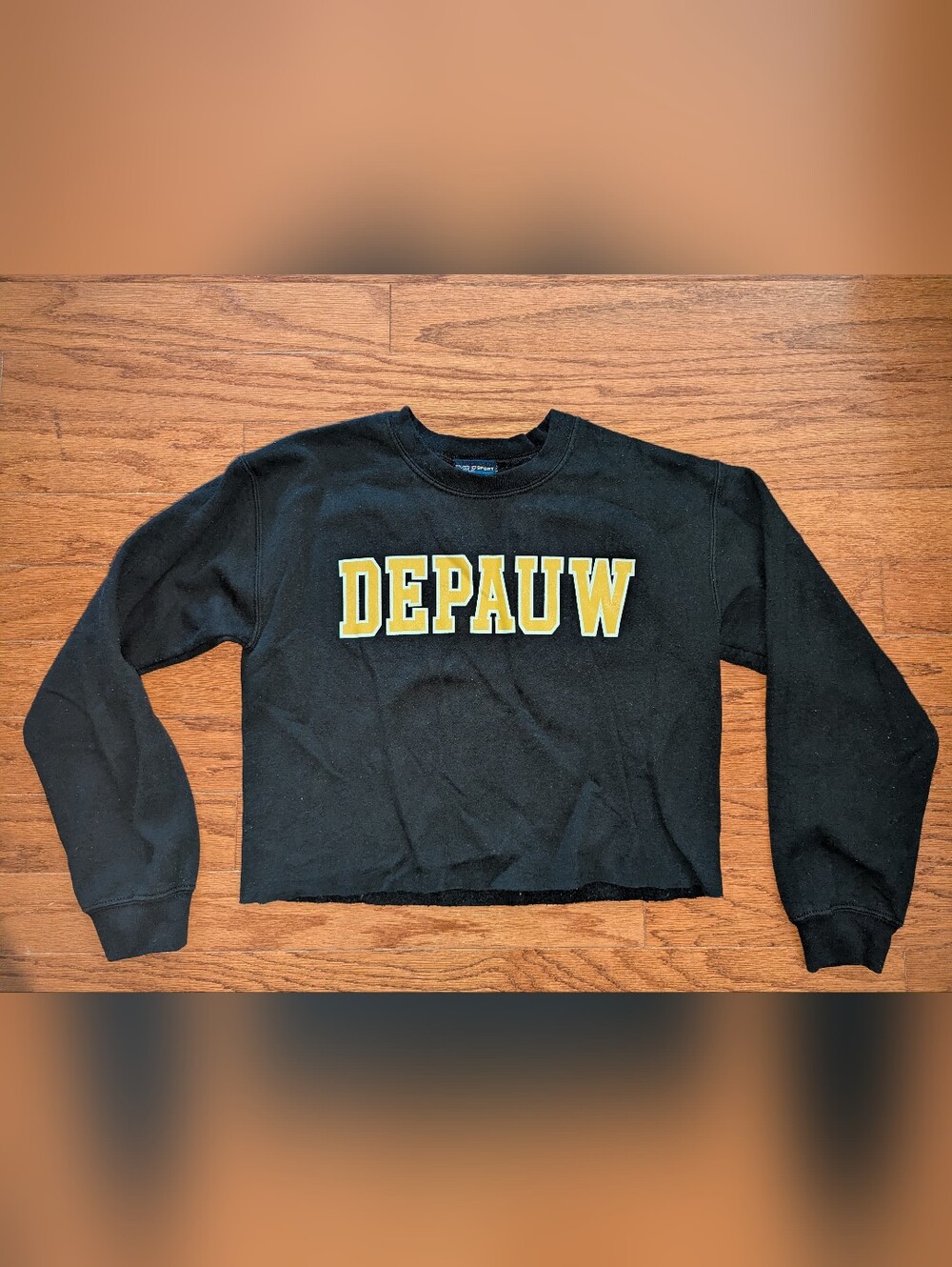 Depauw University Cropped Crewneck Sweatshirt - small MV Sport - black & yellow